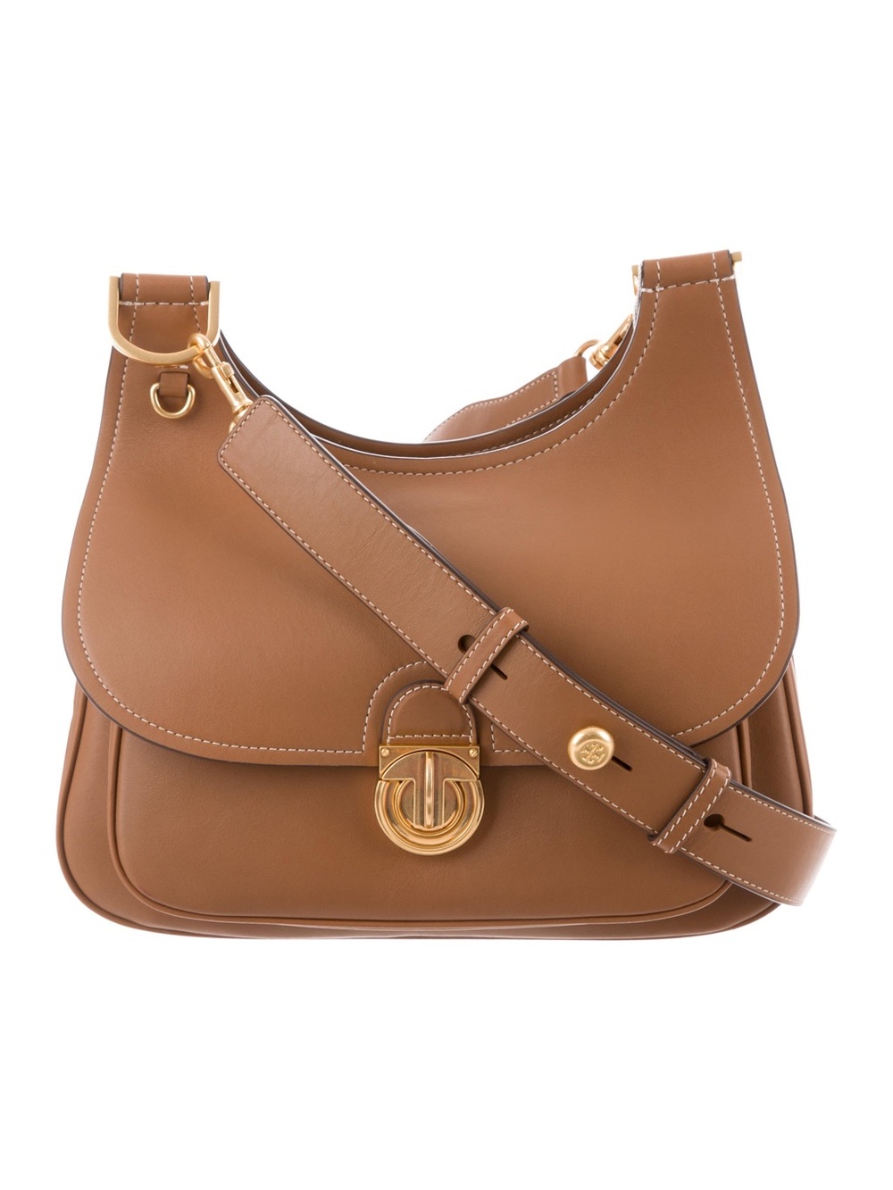 Tory Burch Small James Leather Saddle Crossbody Bag in Tan
